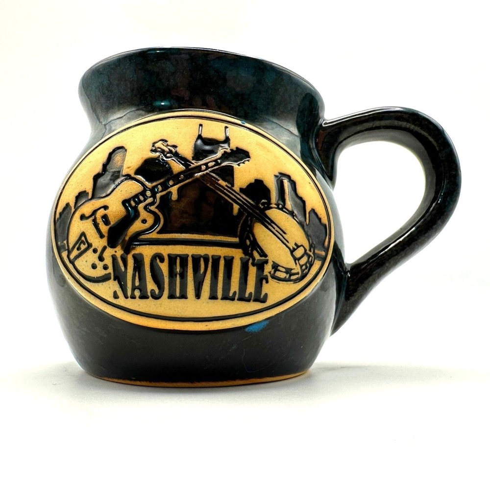Vintage Nashville Blue Speckled Stoneware Mug Cup Tennessee Coffee Music